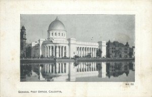 Postcard India Calcutta general post office lake reflection dome columns