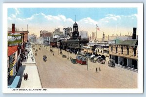 Baltimore Maryland MD Postcard Light Street Aerial View Streetcar Buildings 1920