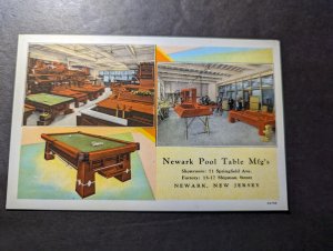 Mint USA Postcard Newark Pool Table Mfgs Newark New Jersey NJ