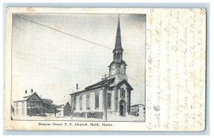 1909 Beacon Street M.E. Church Snow Winter Bath Maine ME Posted Antique Postcard