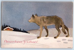 c1910's Merry Christmas Wolf Snow Winter Scene Animal Unposted Antique Postcard
