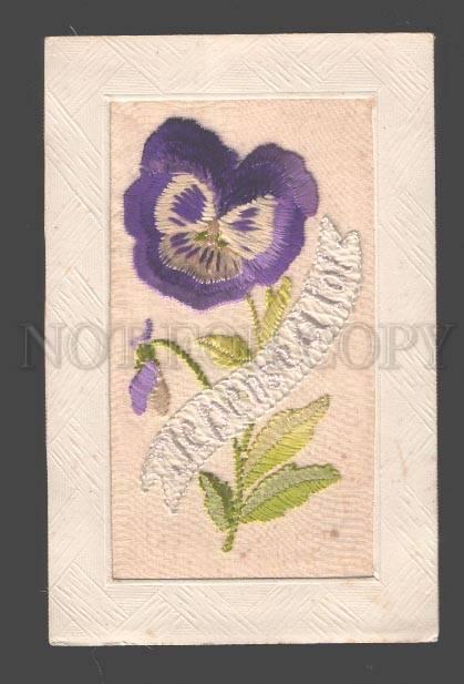 097553 EMBROIDERY HAND MADE Flower PANSY Vintage RARE PC