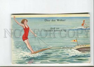 471792 Germany GRUSS aus SASSNITZ Woman aquaplaning Water skiing SPORT postcard