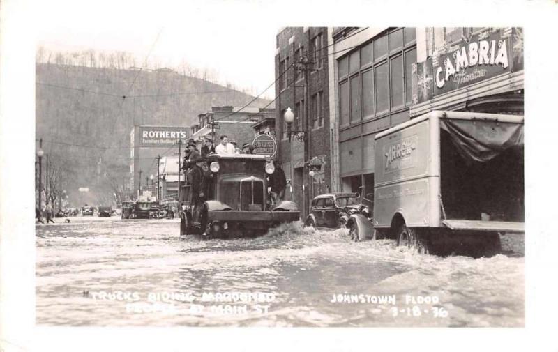 Johnstown Flood Disaster Pennsylvania Trucks on Main st Real Photo PC J68718