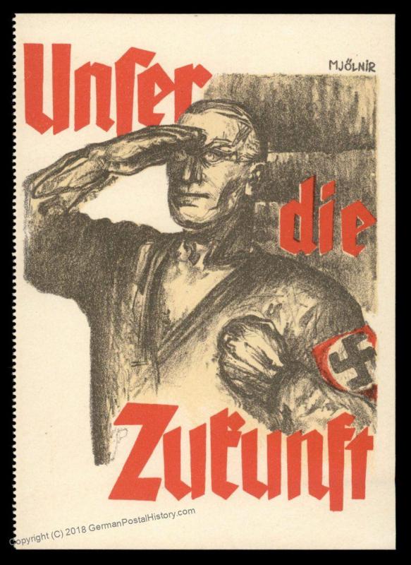 3rd Reich Germany 1927 SA Unser die Zukunft Mjoelnir Propaganda Card UNUSE 91578