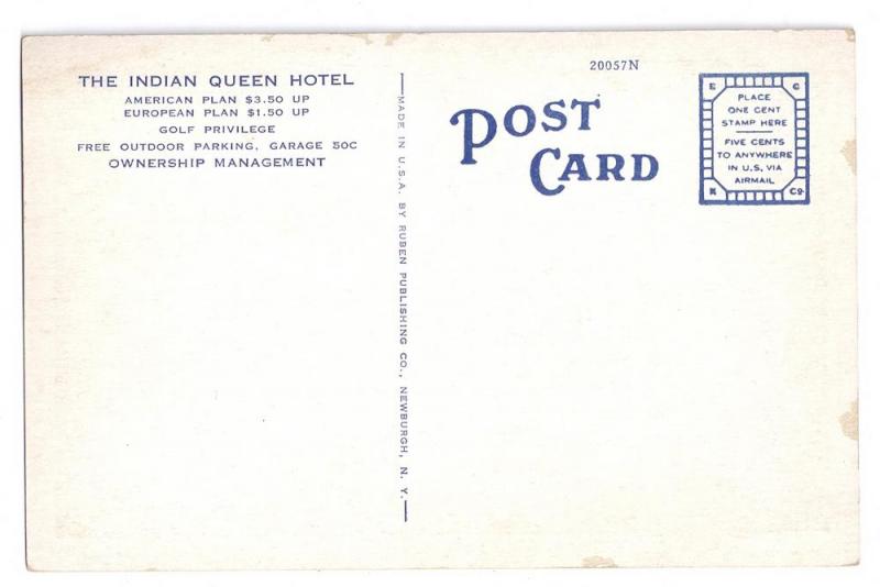 Indian Queen Hotel Stroudsburg PA Advertisement