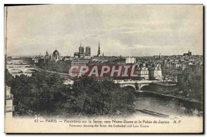 Old Postcard Paris Panorama of the Seine Towards Notre Dame and the Palace of...