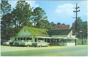 Kingsland GA Elmo's Cafe Restaurant Coca Cola Sign Old Cars Vintage Postcard