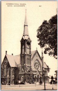 Natick Massachusetts Congregational Church Front View Religious Vintage Postcard