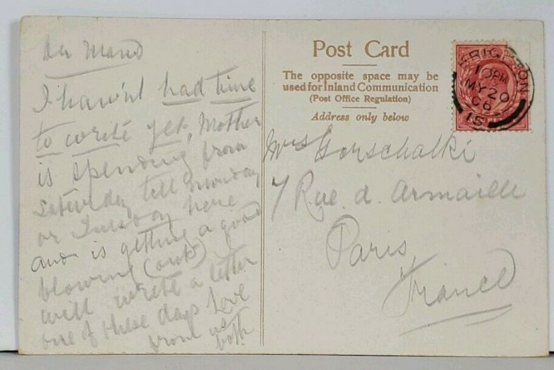 BRIGHTON Lower Promade Gardens and Front c1906 to Paris Postcard K18