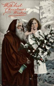 Christmas Santa Claus Red Robe Little Girl Angel TUCK C163 c1910 Postcard