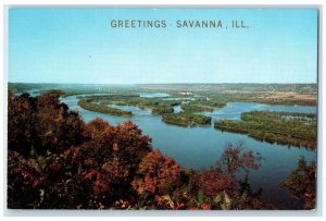 c1950's Greetings Savanna Aerial View Small Islands Groves Illinois IL Postcard