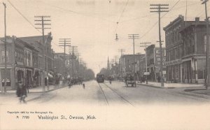 J83/ Owosso Michigan Postcard c1910 Washington Street Stores 433