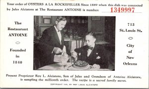 Oysters a la Rockefeller at Restaurant Antoine New Orleans LA Vtg Postcard S72