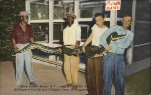 St. Augustine FL Black Men Casper Ostrich Farm Huge Rock Python Snake LINEN