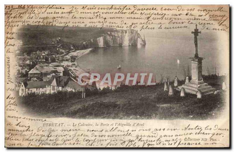 Old Postcard Etretat Calvary door and & # 39aiguille d & # 39Aval