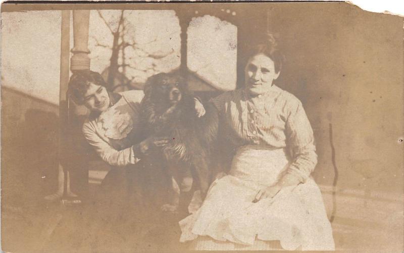 E59/ Interesting Real Photo RPPC Postcard c1910 Women with Pet Dog Porch 4