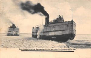 Fairport Harbor Ohio Lake Boats Breaking Through Ice, Undivided Back PC U14088