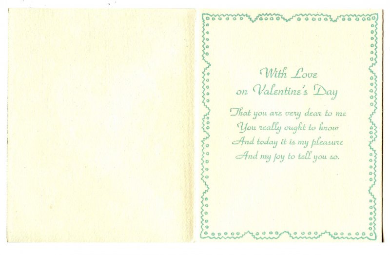 Greeting Card - Valentine. No Envelope, Unused  (4 X 5)