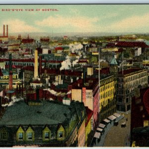 c1910s Boston, Mass. Downtown Birds Eye PC Smokestack MA Sign Big Food Fair A208