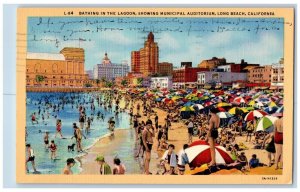 Long Beach California Postcard Bathing Lagoon Municipal Auditorium c1940 Vintage