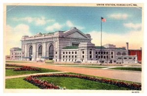 Postcard TRAIN STATION SCENE Kansas City Missouri MO AU9656