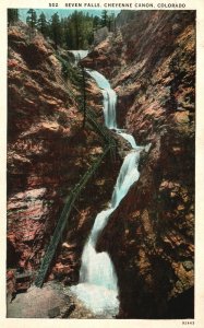 Seven Falls Massive Walls Cheyenne Colorado CO Sanborn Vintage Postcard 1930