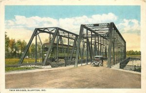 Postcard Indiana Bluffton Twin Bridges automobiles Hamm 23-5599