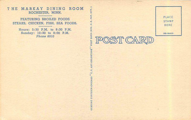 1940s ROCHESTER MINNESOTA Markay Dining Room Teich linen postcard 4447