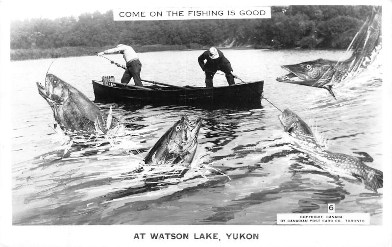 J37/ Exaggeration RPPC Postcard 40s Watson Lake Yukon Canada Fishing  157