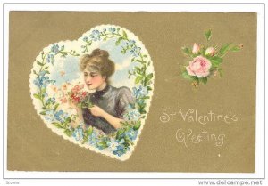 St. Valentine's Greeting, Insert of woman holding flowers, PU-1908