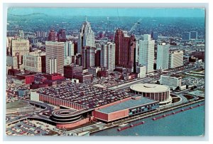 1970 Aerial View Of Detroit's Civic Center And Skyline Detroit MI Postcard 