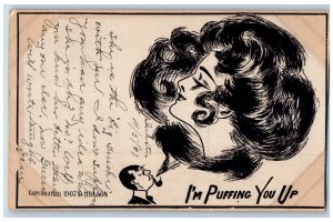 D. Hillson Signed Postcard Man Pipe Smoke Pretty Woman I'm Puffing You Up 1907