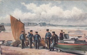 P1822 old tucks art postcard unused fishermen margate fishermen boats low tide