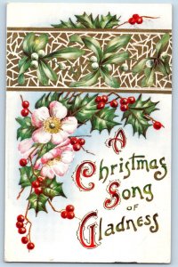 Hampton Iowa IA Postcard Christmas Holly Berries Flowers Mistletoe Embossed 1918