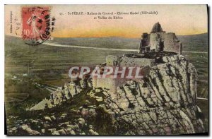 Postcard Old St Peray Chateau Crussol Ruins feudal and Rhone Valley