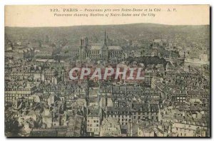 Old Postcard Paris Panorama taken to Notre Dame and Cite