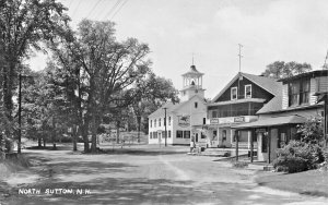 North Sutton NH Church Store Coca-Cola Sign Mobil Gas Post Office RPPC