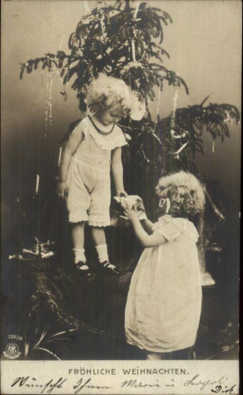 German Christmas - Kids & Tree c1905 Real Photo Postcard