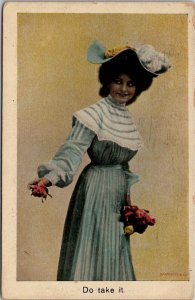 Attractive Victorian Woman Smiling Sweet Eyes Do Take One Bamforth Postcard Z16