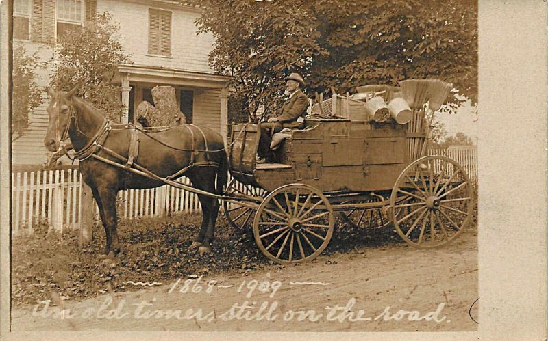 Canton Center CT House to House Salesman Horse & Wagon 1909 Real Photo Postcard