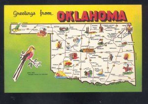 GREETINGS FROM OKLAHOMA  STATE MAP VINTAGE POSTCARD