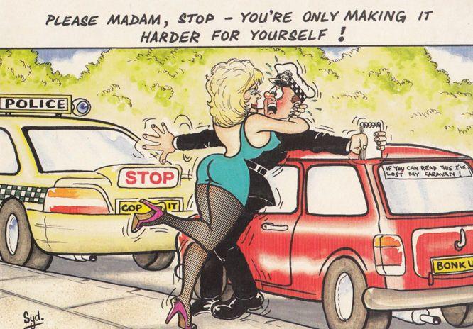 Lady Forcing Policeman To Make Love By Policeman Car Comic Humour Postcard