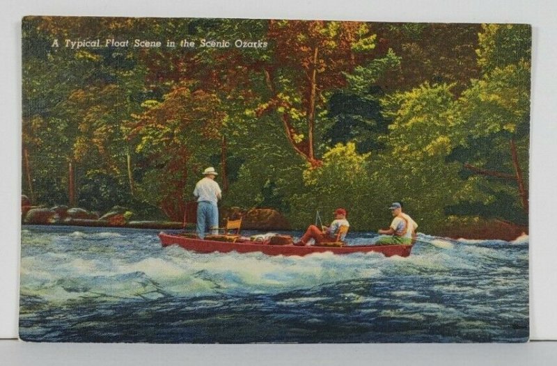 Ozarks A Typical Float Scene in the Ozarks, Men Fishing Postcard Q14