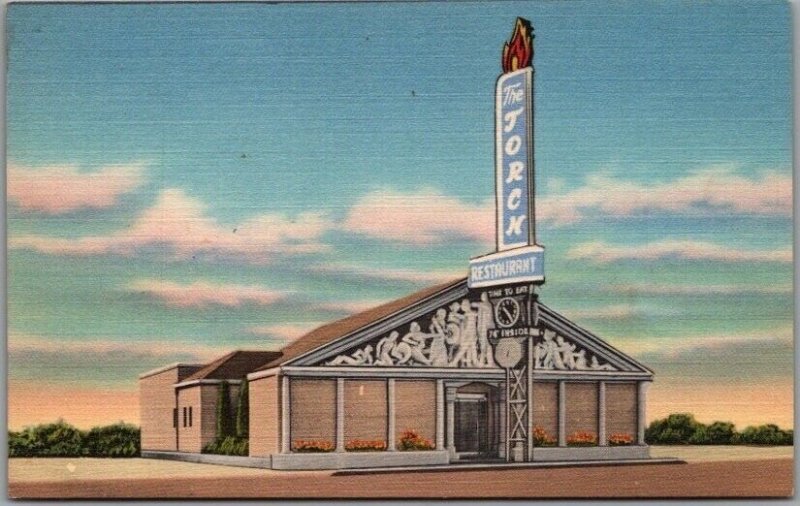 1950s DALLAS, Texas Postcard THE TORCH OF ACROPOLIS Greek Restaurant / Linen 