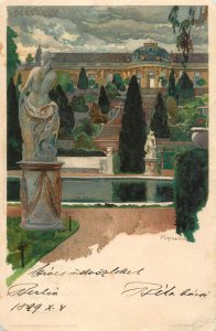 Sanssouci is a historical building Potsdam, Germany chromo litho 1899