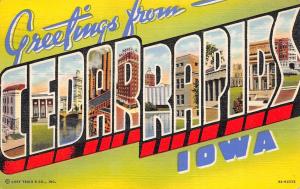 Cedar Rapids Iowa 1944 Large Letter Greetings Postcard by Curt Teich