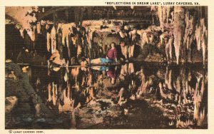 Vintage Postcard 1930's Reflections In Dream Lake Luray Caverns Cave Virginia VA