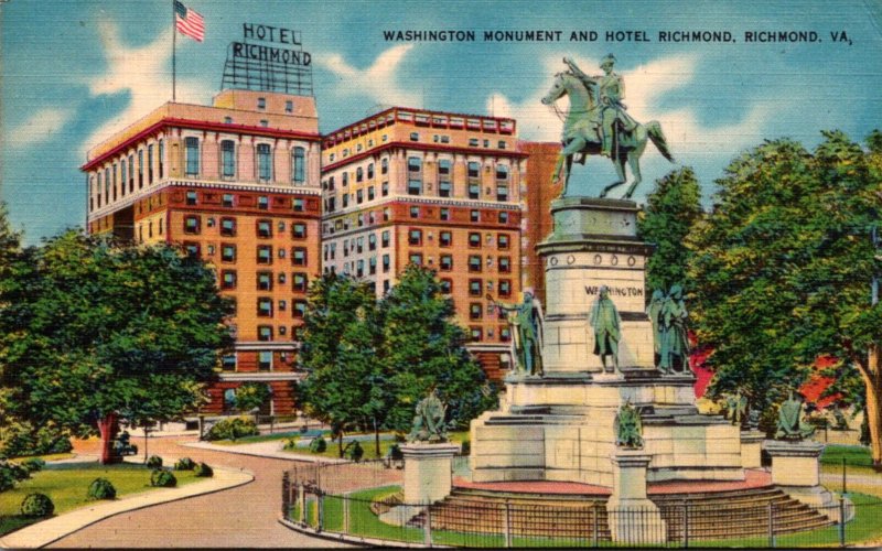 Virgina Richmond Washington Monument and Hotel Richmond 1954