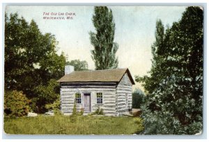 1918 The Old Log Cabin Exterior Whitewater Wisconsin WI Posted Trees Postcard